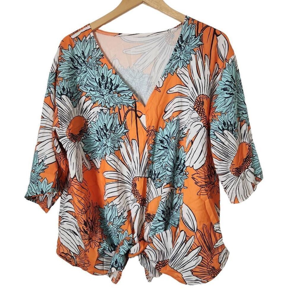Boutique tie front floral blouse vibrant size XL